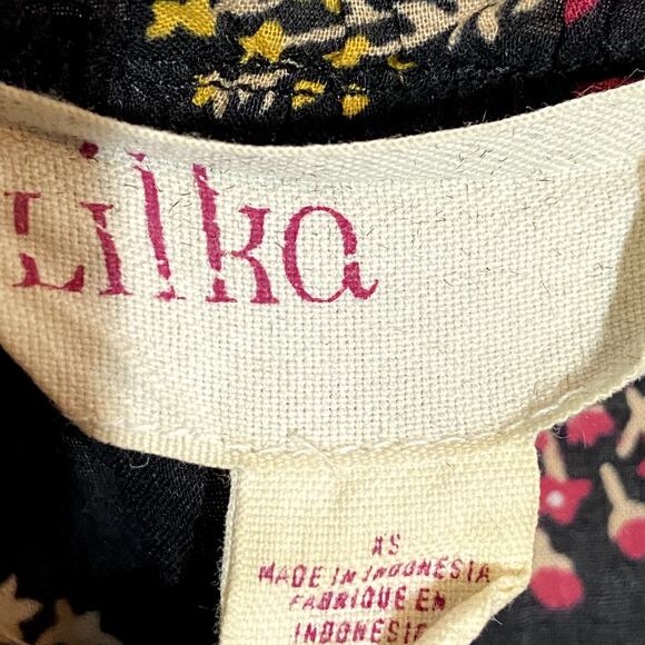 Anthropologie Lilka Tunic Dress V-Neck 3/4 Sleeve Floral Bird Print XS Black - Picture 3 of 5